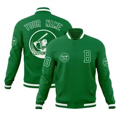 Kelly Green Full-Snap Varsity Letterman Baseball Jacket 1