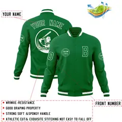 Kelly Green Full-Snap Varsity Letterman Baseball Jacket 4