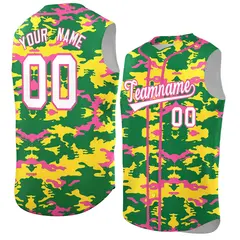 Kelly Green Gold and Pink Camo Sleeveless Baseball Jersey 1