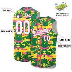 Kelly Green Gold and Pink Camo Sleeveless Baseball Jersey 2
