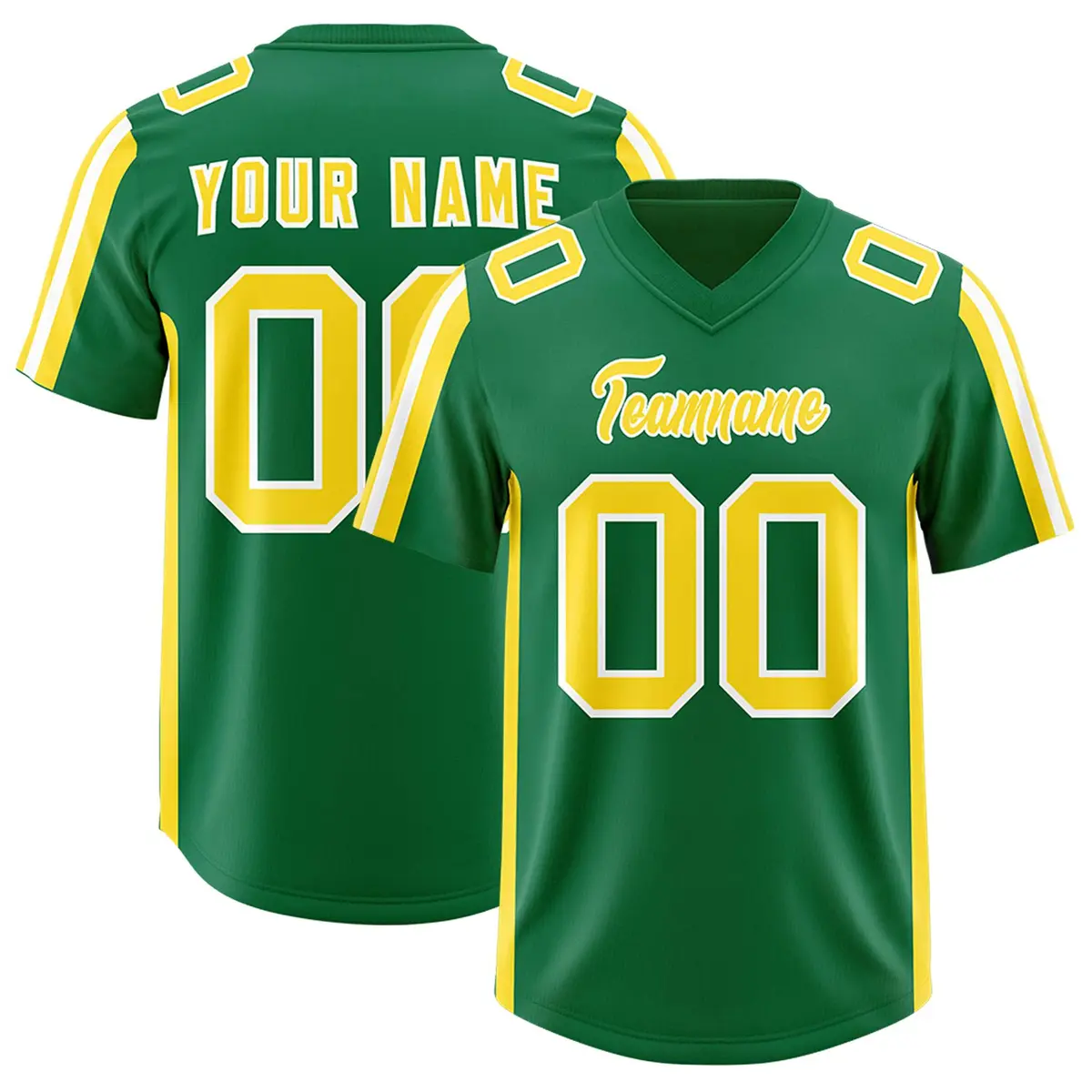 Kelly Green Gold and White Side Stripe Football Jersey