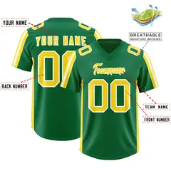 Kelly Green Gold and White Side Stripe Football Jersey 2