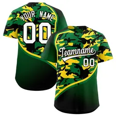 Kelly Green Gold Black Camo Gradient Fashion Baseball Jersey 1
