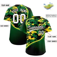 Kelly Green Gold Black Camo Gradient Fashion Baseball Jersey 2