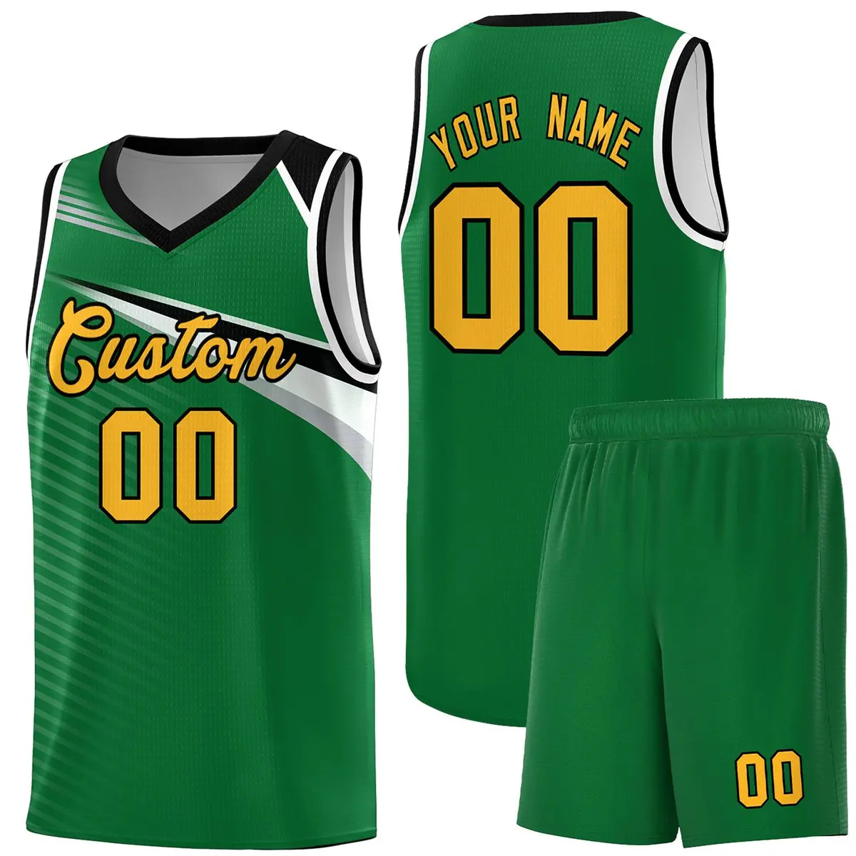 Kelly Green Gold-Black Chest Color Block Basketball Jersey