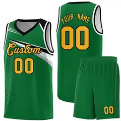 Kelly Green Gold-Black Chest Color Block Basketball Jersey