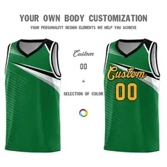 Kelly Green Gold-Black Chest Color Block Basketball Jersey 3