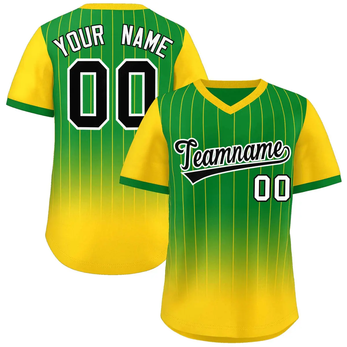 Kelly Green Gold-Black Gradient Pinstripe Baseball Jersey