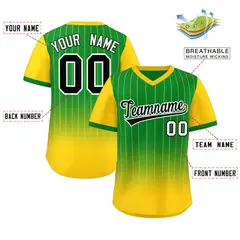 Kelly Green Gold-Black Gradient Pinstripe Baseball Jersey 2