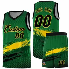 Kelly Green Gold Black Graffiti Pattern Basketball Jersey