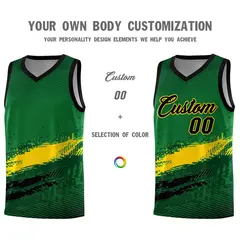 Kelly Green Gold Black Graffiti Pattern Basketball Jersey 3