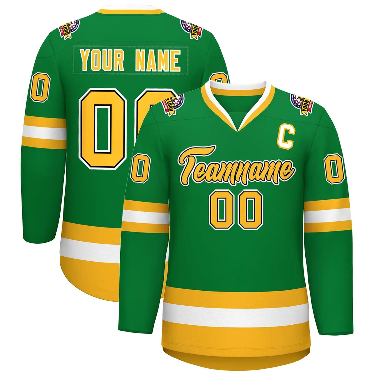 Kelly Green Gold Black-White Classic Style Hockey Jersey