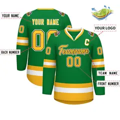 Kelly Green Gold Black-White Classic Style Hockey Jersey 2
