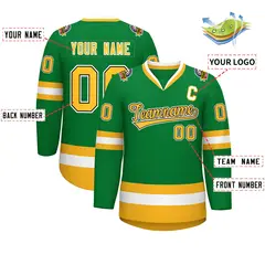 Kelly Green Gold Black-White Classic Style Hockey Jersey 2