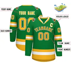 Kelly Green Gold Black-White Classic Style Hockey Jersey 2