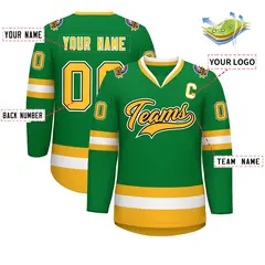 Kelly Green Gold Black-White Classic Style Hockey Jersey 2