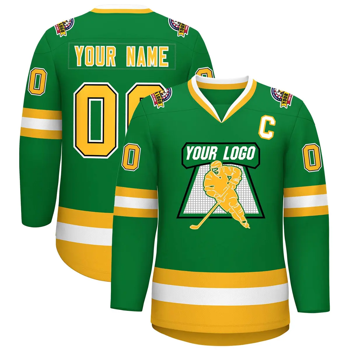 Kelly Green Gold Black-White Classic Style Hockey Jersey