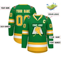 Kelly Green Gold Black-White Classic Style Hockey Jersey 2