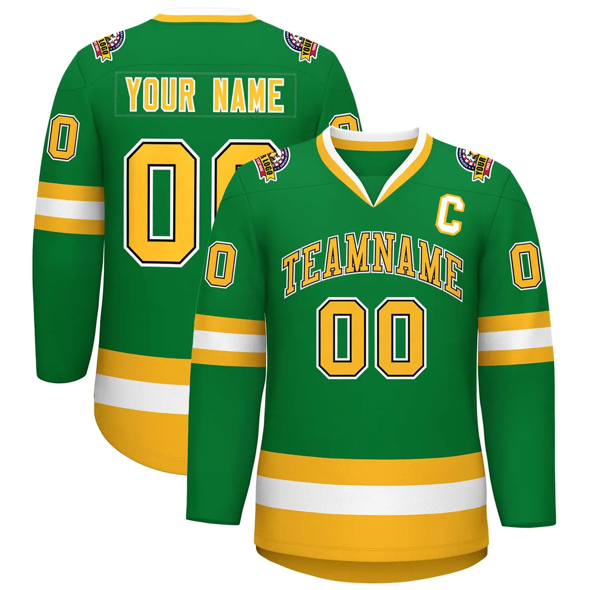 Kelly Green Gold Black-White Classic Style Hockey Jersey