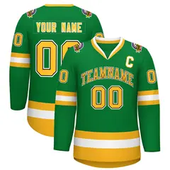 Kelly Green Gold Black-White Classic Style Hockey Jersey 1