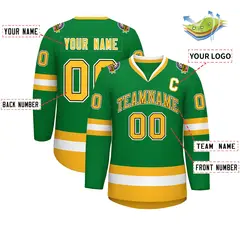 Kelly Green Gold Black-White Classic Style Hockey Jersey 2