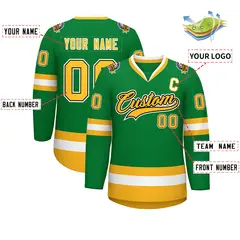 Kelly Green Gold Black-White Classic Style Hockey Jersey 2