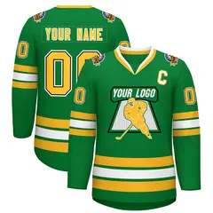 Kelly Green Gold Black-White Classic Style Hockey Jersey 1