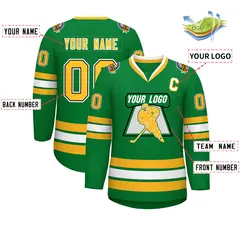 Kelly Green Gold Black-White Classic Style Hockey Jersey 2