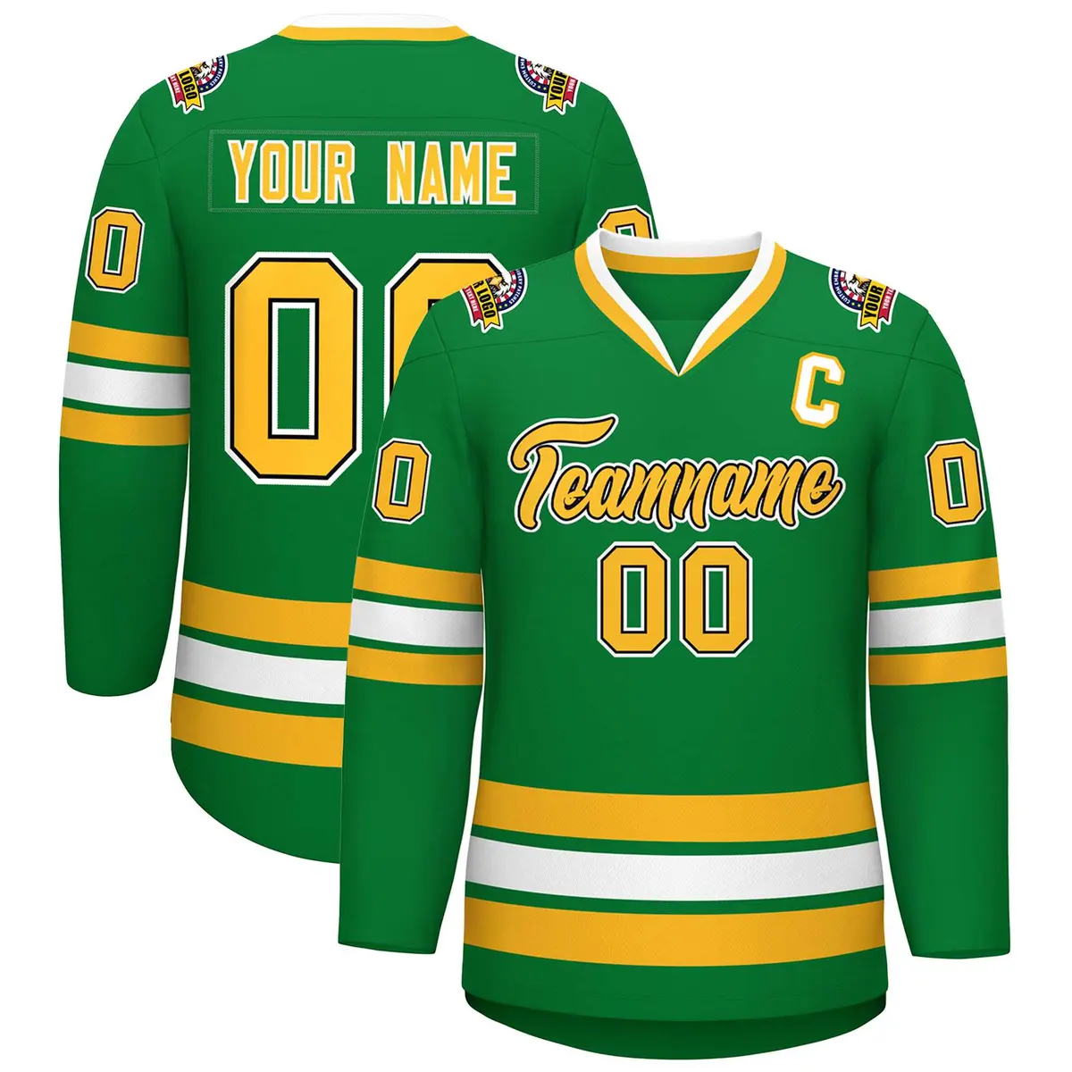 Kelly Green Gold Black-White Classic Style Hockey Jersey