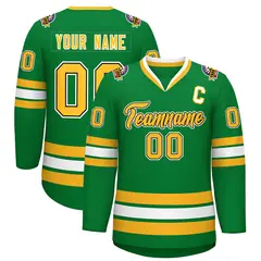 Kelly Green Gold Black-White Classic Style Hockey Jersey