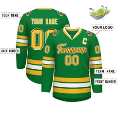 Kelly Green Gold Black-White Classic Style Hockey Jersey 2