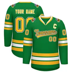 Kelly Green Gold Black-White Classic Style Hockey Jersey 1