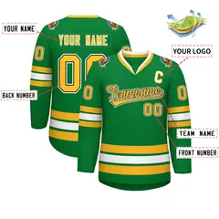 Kelly Green Gold Black-White Classic Style Hockey Jersey 2