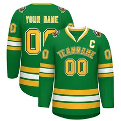 Kelly Green Gold Black-White Classic Style Hockey Jersey
