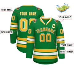 Kelly Green Gold Black-White Classic Style Hockey Jersey 2