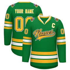 Kelly Green Gold Black-White Classic Style Hockey Jersey