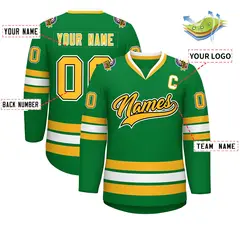 Kelly Green Gold Black-White Classic Style Hockey Jersey 2