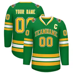 Kelly Green Gold Black-White Classic Style Hockey Jersey