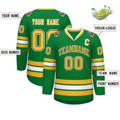 Kelly Green Gold Black-White Classic Style Hockey Jersey 2