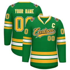 Kelly Green Gold Black-White Classic Style Hockey Jersey 1