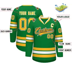 Kelly Green Gold Black-White Classic Style Hockey Jersey 2