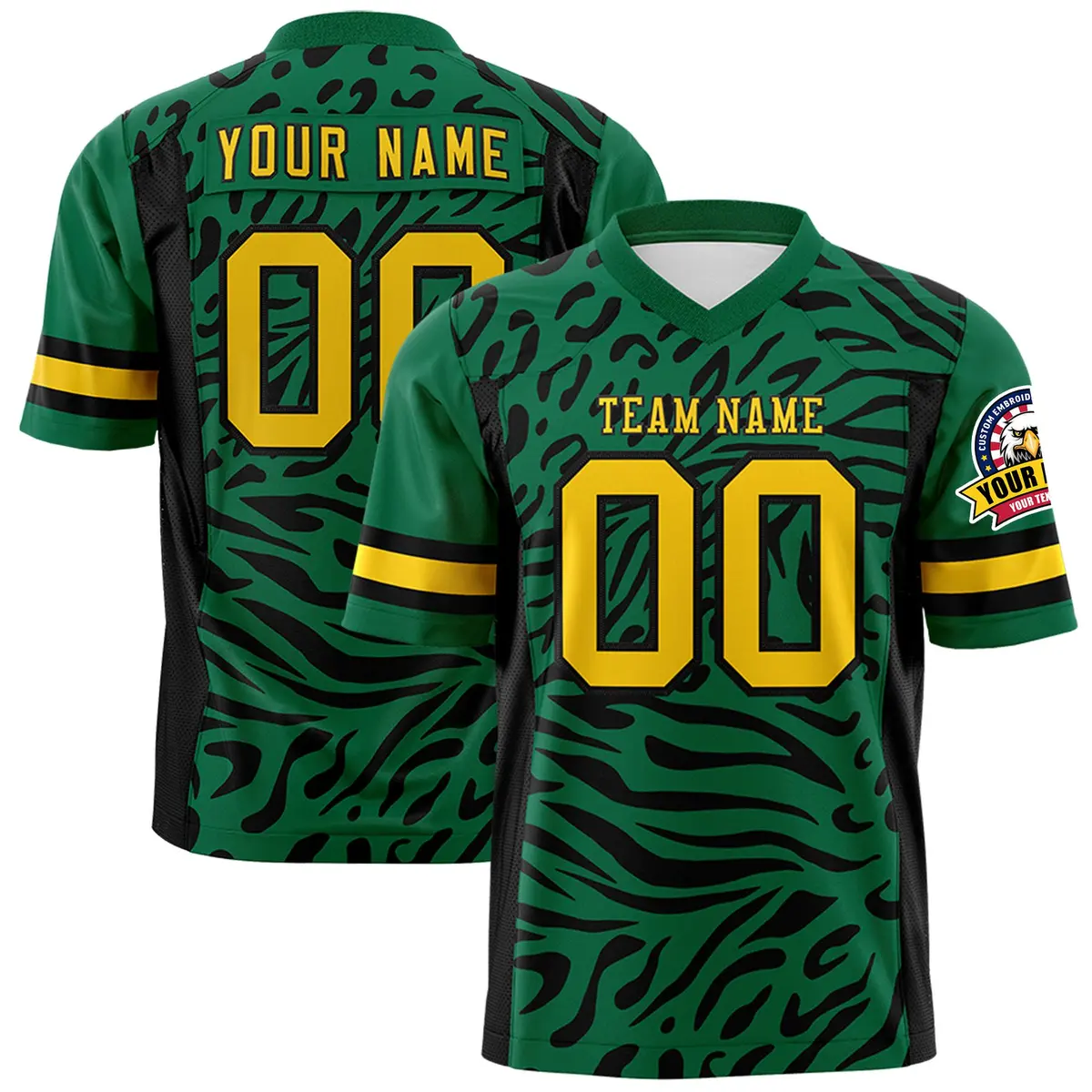 Kelly Green Gold-Black Zebra Stripes Football Jersey