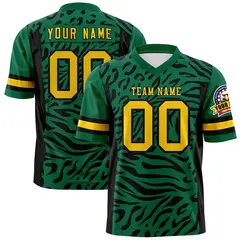 Kelly Green Gold-Black Zebra Stripes Football Jersey 1