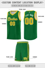 Kelly Green Gold Chest Slash Pattern Basketball Jersey 2