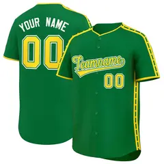 Kelly Green Gold Color Block Dotted Side Baseball Jersey 1