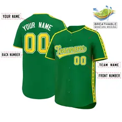 Kelly Green Gold Color Block Dotted Side Baseball Jersey 2