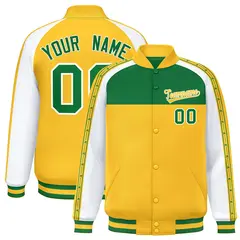 Kelly Green Gold Color Block K-Ribbon Varsity Letterman Jacket 1