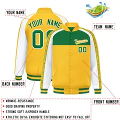 Kelly Green Gold Color Block K-Ribbon Varsity Letterman Jacket 2