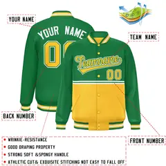 Kelly Green Gold Color Block Varsity Full-Snap Letterman Jacket 2
