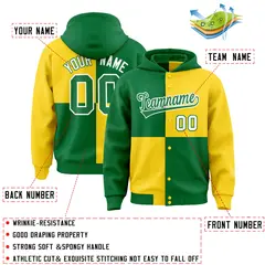 Kelly Green Gold Color Block Varsity Letterman Jacket Hoodie 4